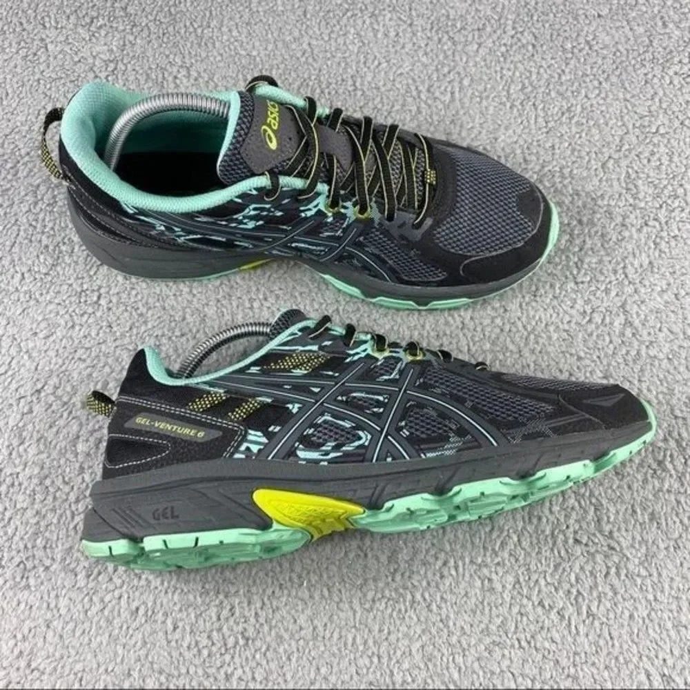 Asics shoes gel-venture 6 Womens 11 Running Sneakers Black Green Lace Up Hiking - Picture 12 of 12